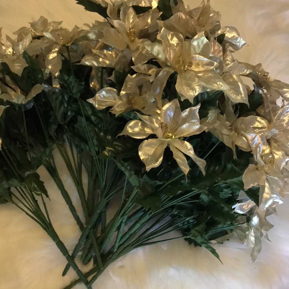 Bundle of 14  Champagne and silver Poinsettia bush. Almost new condition